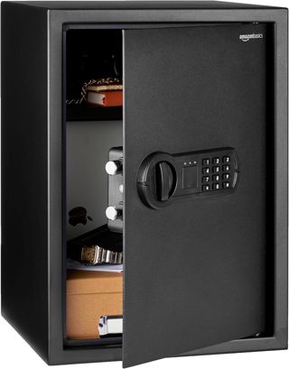Amazon Basics Coffre-fort électronique en acier avec serrure à clavier numérique programmable pour rangement de bijoux, argent, objets de valeur, 51 litres, 35 cm W x 33 cm D x 50 cm H, Noir