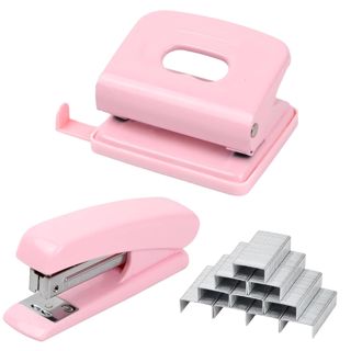 Set Agrafeuse et Perforatrice, Agrafeuse Bureau avec 1000 Agrafes 24/6, Mini Agrafeuse Manuelle, Pour les Bureaux, Les Écoles, Les Lieux de Travail et les Habitations (Rose)