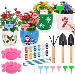 Sinmoe Lot de 4 Kit de Peinture pour Pot de Fleurs en Céramique à Faire Soi-Même miniensemble d'Outils de Jardin Peignez Votre Propre Pot en Céramique Cadeaux pour Les Producteurs de Fleurs