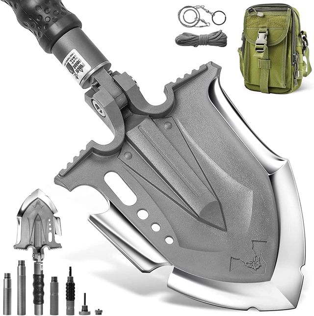 Zune Lotoo Pelle Pliante, Pelle Multifonctionnelle en Acier Martensitique Incassable, 28 en 1 Pelle Pliante avec 7 Angles Réglables, Pelle Portable pour Randonnée Camping Jardin, Annihilate F3