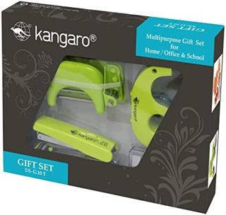 Kangaro Desk Essentials SS-G10T Coffret cadeau multifonction | Coffret cadeau de papeterie | Essentiels de bureau | Agrafeuse, agrafes, perforatrice et distributeur de ruban adhésif | Ensemble de