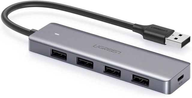 UGREEN CM219-50985B Hub USB 3.0 à 4 Ports avec Alimentation Micro USB, Gris sidéral