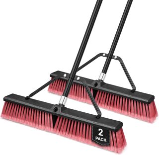 TidyBliss Lot de 2 60 cm Balai Brosse Exterieur, Grande Brush Commerciale à Poils Durs avec Manche Long de 160 cm pour Garage, Atelier, Jardin, Cour, Terrasse, Rue, Entrepôt, Pelouse, Allée (Rouge)