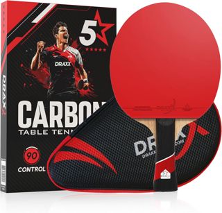 Raquette Ping-Pong Carbone 5 Étoiles PRO CARBON, Légère et Rapide, Housse