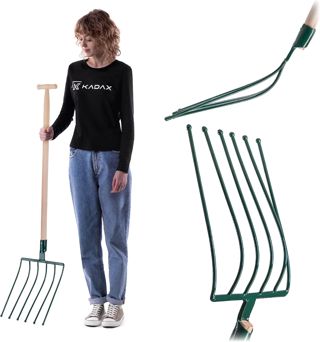 KADAX Fourche ŕ bűche avec Manche en Bois, Fourche ŕ bęche ŕ 6 Dents, Fourche ŕ Foin, Fourchette ŕ Foin, Fourchette ŕ Pommes de Terre, Fourchette en Acier, Fourchette pour Betterave, poignée en T