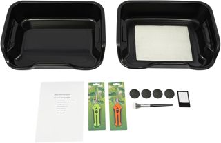 Plateau de coupe avec maille en acier inoxydable de 150 microns, filtre à pollen avec ciseaux, brosse, carte grossissante et plateau de nettoyage pour herbes, kit Trim Bin Pro pour