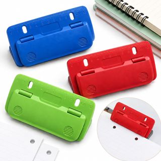 Lot de 3 perforateurs de poche à 2 trous - Petites perforatrices - 13 x 6,7 cm - Avec échelle - Rouge, vert et bleu - Pour classeur à classer pour l'école, le bureau, les notes, les documents