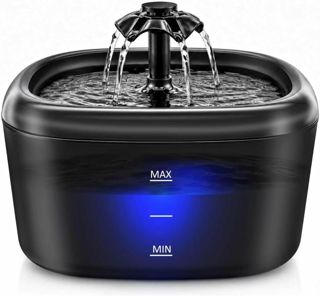 Fontaine à Eau pour Chats et Chiens, 2,2L Distributeur Automatique avec Indicateur LED, Pompe Ultra-Silencieuse, Système Triple Filtration, Abreuvoir sans BPA pour Animaux, Noir