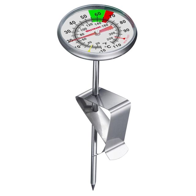 Westmark Thermomètre à lait - Thermomètre de cuisine pratique pour mousser le lait, délicieuse mousse de lait pour café, thermomètre barista avec clip - Acier inoxydable