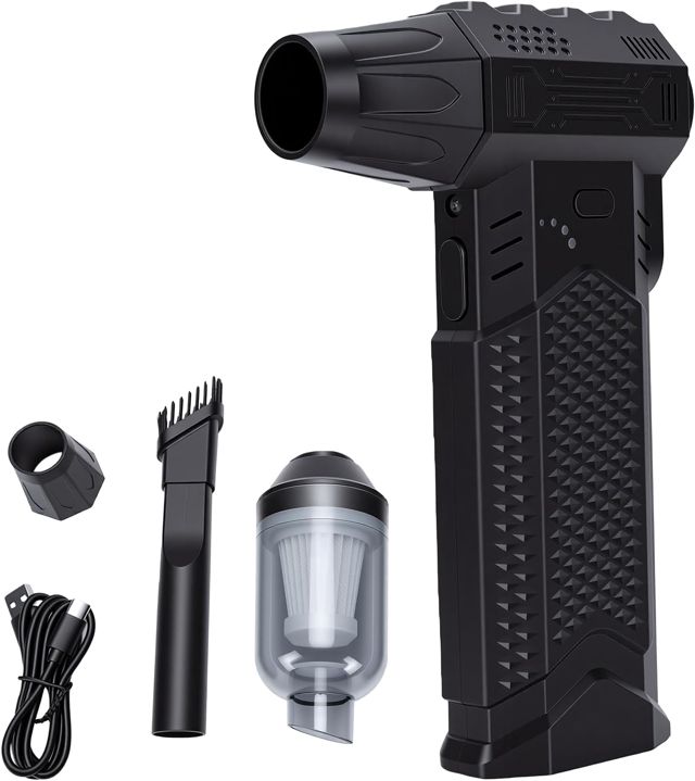 Jiawu Dépoussiéreur D'air sans Fil, 130 000 Tr/min avec 4 Vitesses (BLACK)