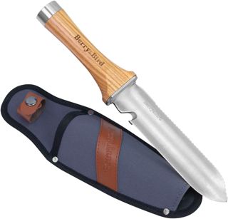 Berry&Bird Hori Hori Couteau de jardin multifonction avec lame double tranchante en acier inoxydable de 17 cm de long, couteau de sol avec fourreau en toile, pour le jardinage, le désherbage, le
