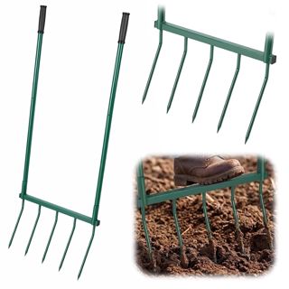 Fourche à Bêcher 5 Dents, Fourche de Jardin avec Double Poignée, Outil d’Aération du Sol et de Plantation, Grelinette Manuelle Robuste pour Jardin, Potager et Paysage