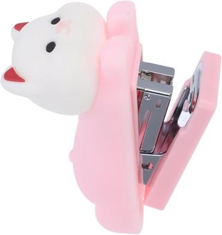 Mini Agrafeuse de Bureau Cartoon Portable en PVC Silicone Métal Rose