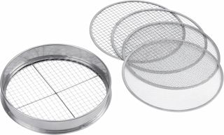 Meister Tamis à Compost 5 en 1 - Tamis de Jardin en Acier Inoxydable de 30 cm de diamètre - 5 Inserts interchangeables de différentes Tailles de Grains pour Terre et Sable