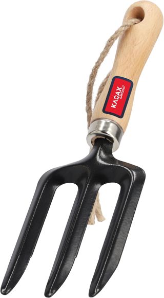 KADAX Petite fourchette à fleurs en métal avec poignée en bois confortable, fourche de jardin, fourche funéraire, truc de jardin avec bords arrondis, outils de jardin (3 dents, noir)