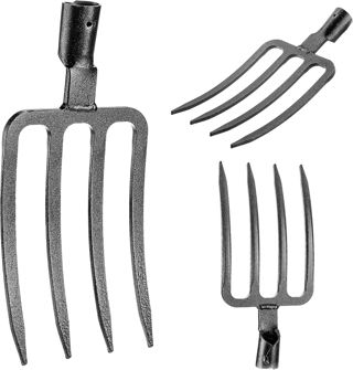 KADAX Fourche de jardin à creuser et à desserrer - Fourche de tombe sans manche - Fourche creuse en acier trempé - Fourche à foin légère - Fourche à foin - Fourchette à bêche (4 dents)
