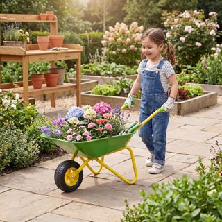 DREAMADE Brouette Enfant, Jouet de Construction en Métal avec Poignée Antidérapante, Brouette à Roue Solide Tout-Terrain, Kit de Jardinage Extérieur pour Jardin, Bac à Sable, Parc, pour 3+ (Rouge)