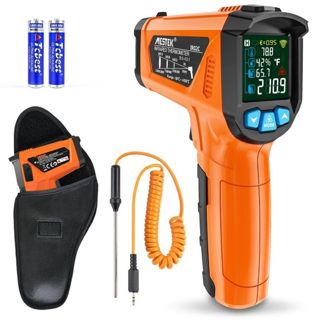 Thermomètre Infrarouges MESTEK -50 ℃ ~ 800℃ Laser Digital Thermometre et Sonde Pistolet Température IR Sans Contact LCD Alarme et Émissivité Réglable pour Cuisine/Pizza Industrial