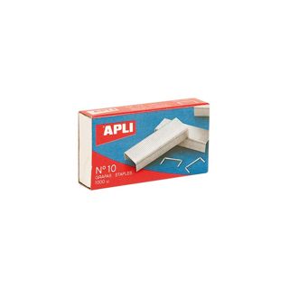 APLI 13464 - Agrafes n°10 galvanisées pour agrafeuse, 1 000 unités, capacité 10 feuilles, couleur argent.