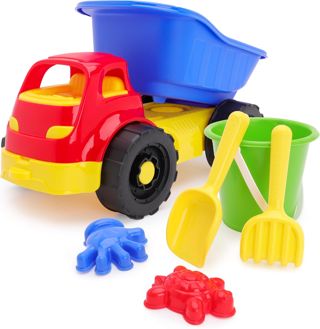 Toyland® Camion-Benne 33cm (13") et Ensemble Seau et Pelle 5 Pièces avec Camion - Jouet de Sable, d'eau et de Plage - Jouets de Jardin - À Partir de 18 Mois