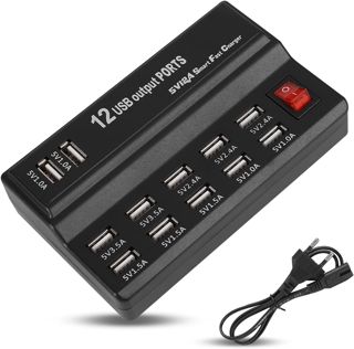 Station de Charge USB 12 Ports, 5V 10A Adaptateur Secteur Hub Chargeur USB Multi Ports Portable pour Adapté Téléphone Tablette et Autres Appareils de Charge (EU)
