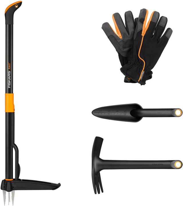 Fiskars Set d'outils de Jardinage, 3 pièces, désherbeur Xact
