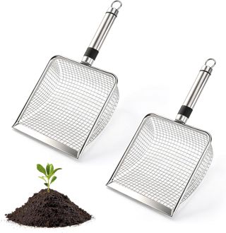 2 PCS Tamis de Jardin en Acier Inoxydable, 28,5 cm Tamis à Terre avec Poignée, Passoire à Sable 3,8 mm 5 mm, Tamis à Compost pour Terre Sable Pierres Potager Balcon Terrasse Semis
