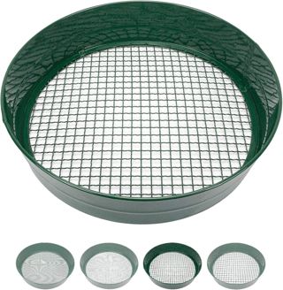 Sterico Tamis de jardin en différentes tailles de maillage | Tamis rond 33cm Ø | Tamis de sol, passoire pour semence, terre, compost, pierres, mauvaises herbes | Empilable | robuste (3mm)