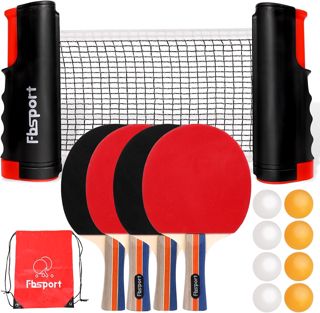Set Ping Pong avec 4 Raquettes, Rétractable Filet Ping Pong pour Table, 8 Balles et 1 Sac de Transport, Tennis de Table Set pour Intérieur Extérieur Enfants Adultes
