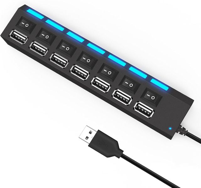 Hub USB, Multiprise USB 7 en 1 Port USB Multiple pour PC, Multiprise USB avec Interrupteur Hub USB 2.0 avec Câble de 60cm