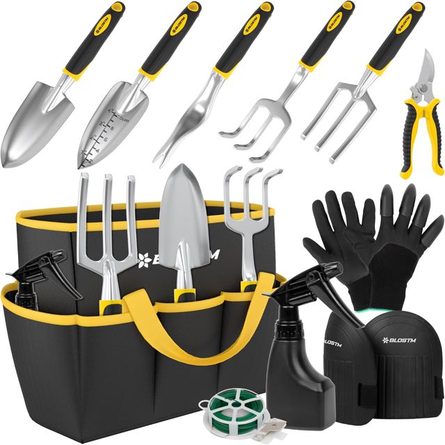 BLOSTM Ensemble d'Outils Jardinage 11 Pièces (Jaune/Noir)