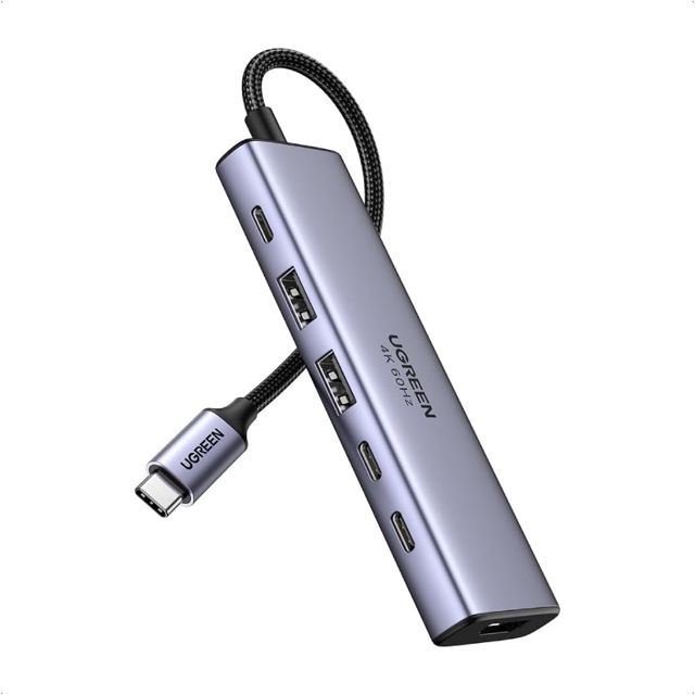 Hub Ugreen CM511 USB-C 6 en 1 2X USB-A 3.2, 2X USB-C 3.2, HDMI 4K 60Hz, PD 100W