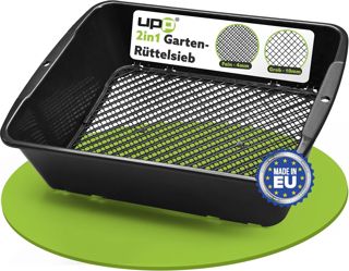 UPP Tamis de Jardin 2 en 1 I Taille de Maille Interchangeable de 10mm ou 4mm I Tamis de Jardinage I Idéal pour la Terre, Les Légumes, Le Terreau I 39,5 x 29 x 11 cm I Noir (Tamis)