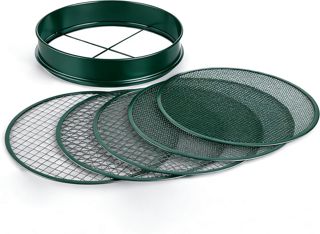 Relaxdays Tamis de Jardin 5-en-1, Rond Ø30 cm, Inserts interchangeables, pour Terre, Gravier et Sable, INOX, Argent