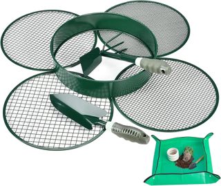 johgee Tamis de Jardin 4 en 1, 4 Inserts interchangeables Ø 12mm/9mm/6mm/3mm, Tamis à Compost en Acier Inoxydable pour la Terre, Le Compost, avec Pelle et Houe à Double Usage