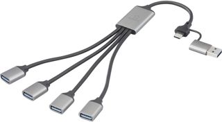Renkforce RF-6861934 Hub USB 4 Ports USB-A USB 3.0 5 GBit/s boîtier en Aluminium Gris RF-HUB-300