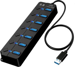 Hub USB 3.0 7 Ports Répartiteur Multiprise Interrupteur Indépendant