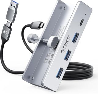ORICO Hub USB, Hub USB 3.0 en Aluminium avec Port d'alimentation 5 V, Adaptateur USB C 4 Ports avec 3 USB-A 3.0 et 1 USB-C 3.0, 5 Gbps, câble de 100 cm (C vers A/C), pour moniteurs, Bureaux, Noir