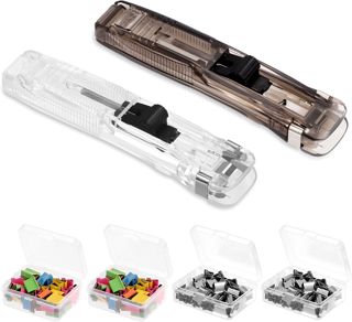 Agrafeuse Push 2 Pièces Distributeur à Pinces avec 200 Pièces Clips en Acier Inoxydable Réutilisables pour Fixer Feuilles Mobiles