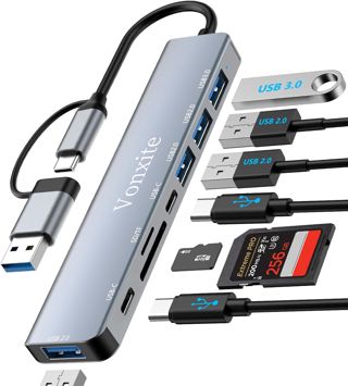 Hub USB 3.0,Hub USB C,8-en-2 Multiprise USB avec Port Usb 3.0/Lecture de Carte SD/TF/2 Ports Usb-C/3 Ports USb 2.0,5Gbps Haute Vitesse Compatible avec MacBook/Pro/Mini,iMac,Surface,XPS,PC,Dell,Windows