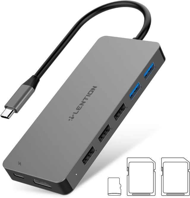 LENTION 6 en 1 Hub USB C vers HDMI, Lecteur de Cartes SD/TF 3.0, 3 USB 3.0