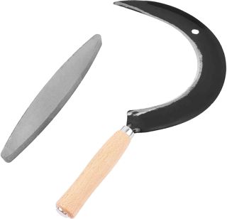 Set de faucilles de qualité supérieure avec pierre à aiguiser, faucille tranchante, faucilles à main 35 cm, petites faux, tondeuse, coupe-herbe, manche en bois, faucille forgée pour faucher