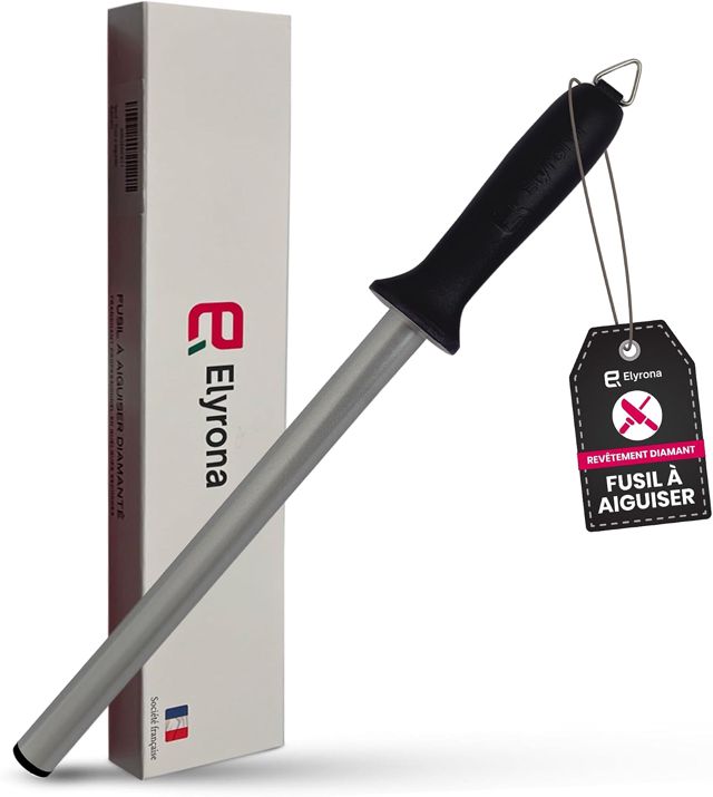 Fusil a aiguiser diamant professionnel 25 cm - aiguiseur couteaux pro - affuteur de couteaux plus efficace que pierre a aiguiser - fusil diamant compatible tous couteaux de cuisine