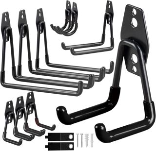 Lot de 12 Crochets de Garage Ultra Résistants pour Mur – Rangement de Vélo, Organisateur d'Outils, Rangement pour Abri et Fourgon, Crochets Muraux en Acier pour Outils de Jardin et Échelles