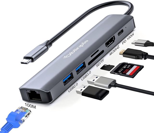 Hub USB C 7 en 1, Adaptateur USB C vers HDMI 4K 60Hz