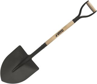 VITO - Pelle à Tête Ronde en Acier Trempé et Manche Bois avec Poignée en Y Ergonomique - Outil de Jardinage pour Creuser, Planter et Déplacer la Terre, Sable et Graviers