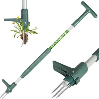 ORIENTOOLS Extracteur de mauvaises herbes avec 3 griffes pour pissenlit, outil de traction de racines en acier, manche de 100,1 cm de long, outil de jardin facile à enlever les racines avec poignée en
