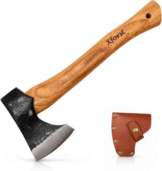 Xforst Hache Viking 38 cm | Hachette Camping, Bushcraft & Survie | Tête Forgée en Acier au Carbone | Manche en Hickory | Étui en Cuir Véritable Inclus | Cadeau Homme | 0,8 kg X-TA5B#
