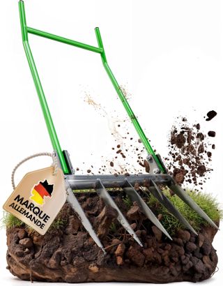 Grelinette 5 Dents 50 cm, Fourche à Bêcher avec Arceau, pour Sols Durs
