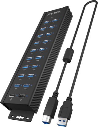 ICY Box Hub USB 3.2 Gen 1 à 20 Ports avec Adaptateur Secteur 12 V/3 A, boîtier en Aluminium et 2 Ports de Charge USB, modèle IB-HUB1720-U3